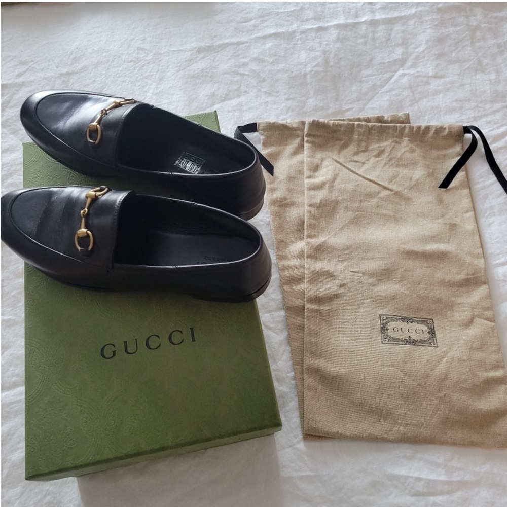 Gucci Black Brixton collapsible Leather Loafers